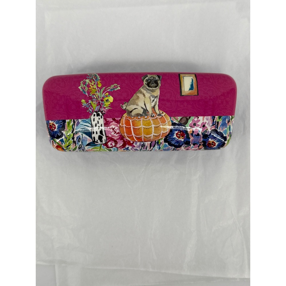 Punch Studio Pug Floral Hard Shell Eyeglass Case NEW